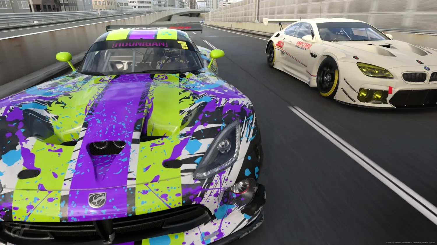Team Menace Viper racing through a city circuit