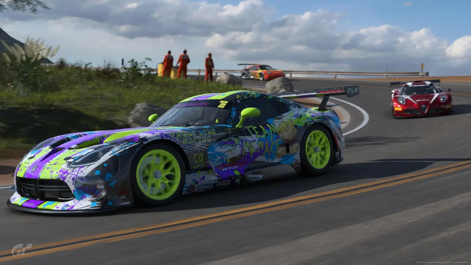 Team Menace paint-splatter Viper leading on track